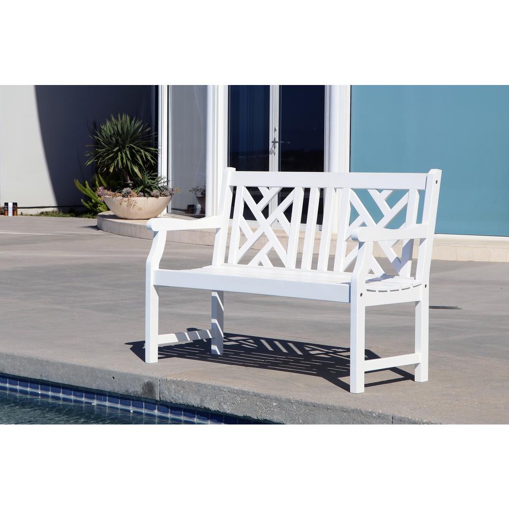 Wood Vifah White Outdoor Benches Patio Chairs The Home Depot Patio Bench