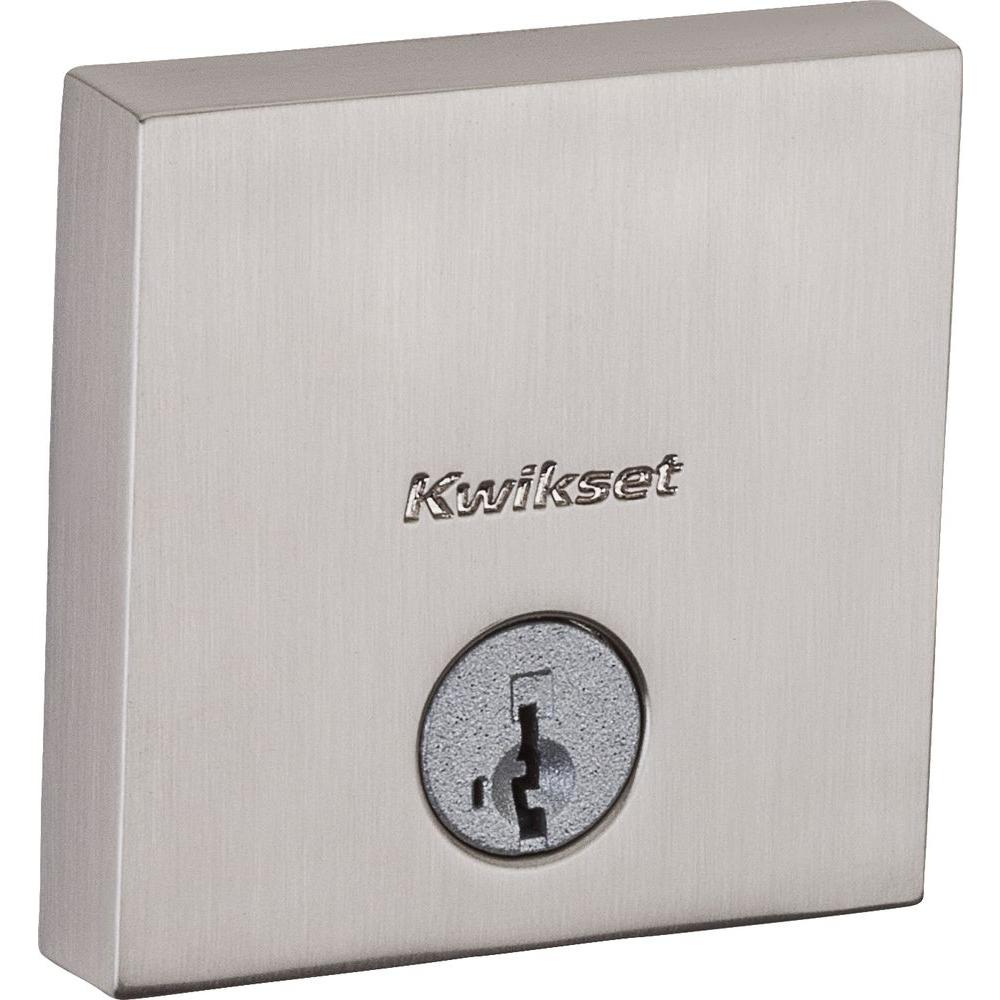 Kwikset Downtown Low Profile Satin Nickel Single Cylinder Square Kwikset Downtown Low Profile Satin Nickel Single Cylinder Square Contemporary Deadbolt Featuring Smartkey Security