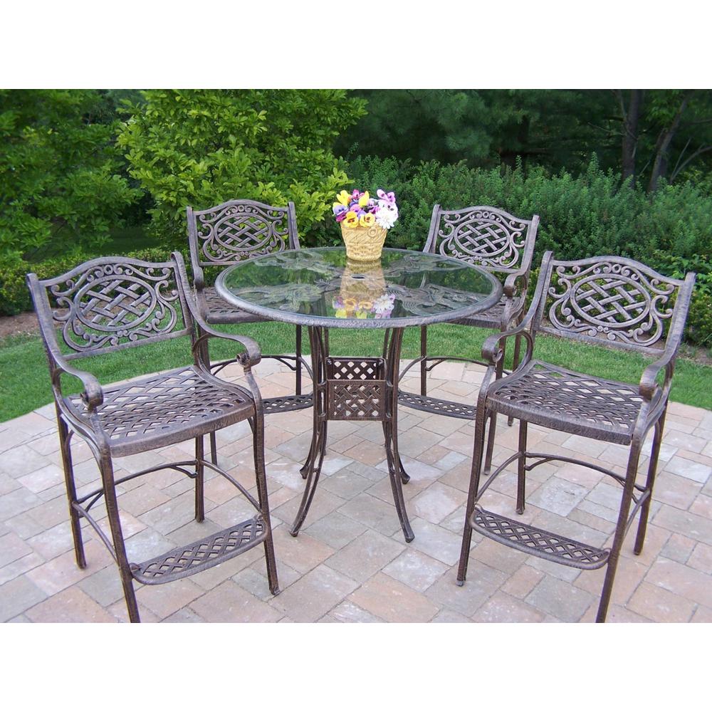 Oakland Living Cast Aluminum 5-Piece Round Patio Bar Height Dining Set