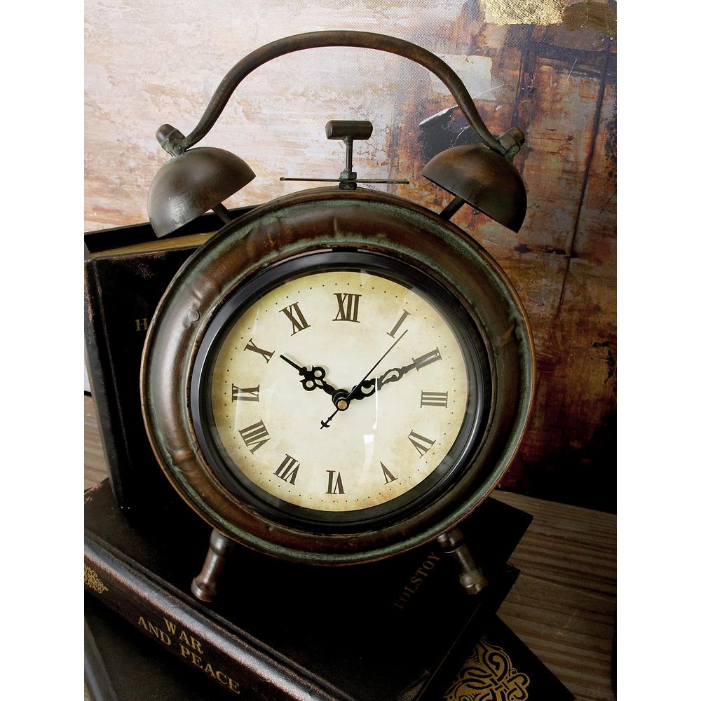 Litton Lane 10 In X 7 Vintage Brown And Tan Round Table Clock With Alarm Vintage Brown And Tan Round Table Clock