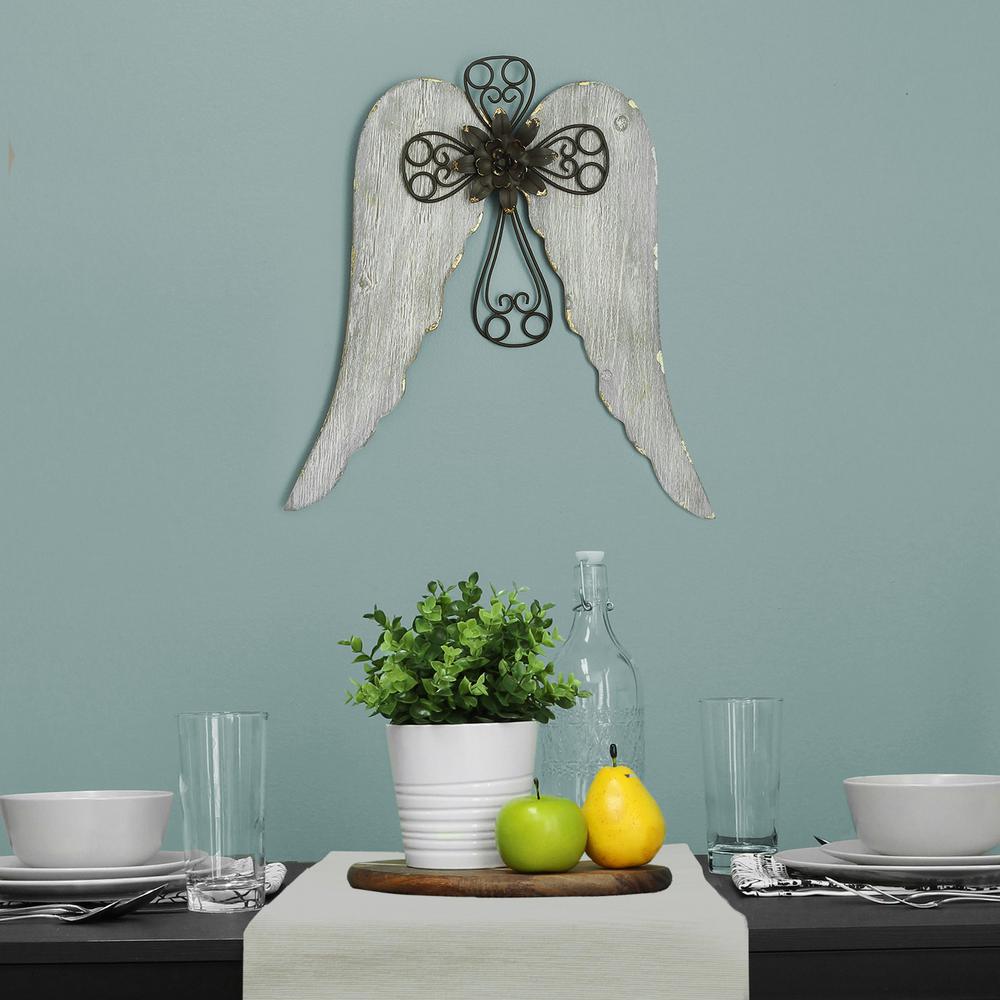 Stratton Home Decor Angel Wings With Cross Metal Wall Stratton Home Decor Angel Wings With Cross Metal Wall