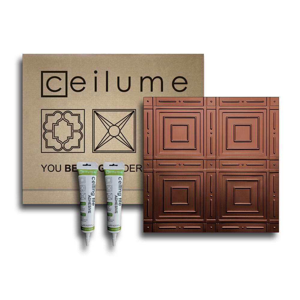 Ceilume Nantucket Faux Bronze 2 Ft X 2 Ft Glue Up Ceiling Tile And Backsplash Kit