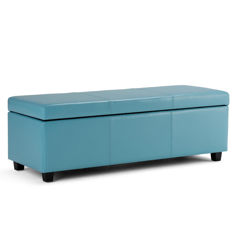 Simpli Home Avalon 48 In Contemporary Storage Ottoman In Blue