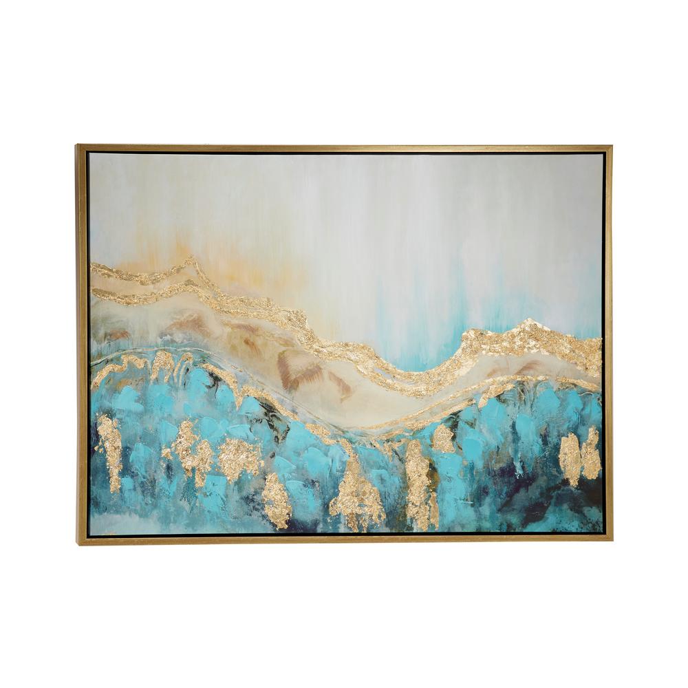 Litton Lane Turquoise And Gold Abstract Framed Wall Art 87761 The Home Depot