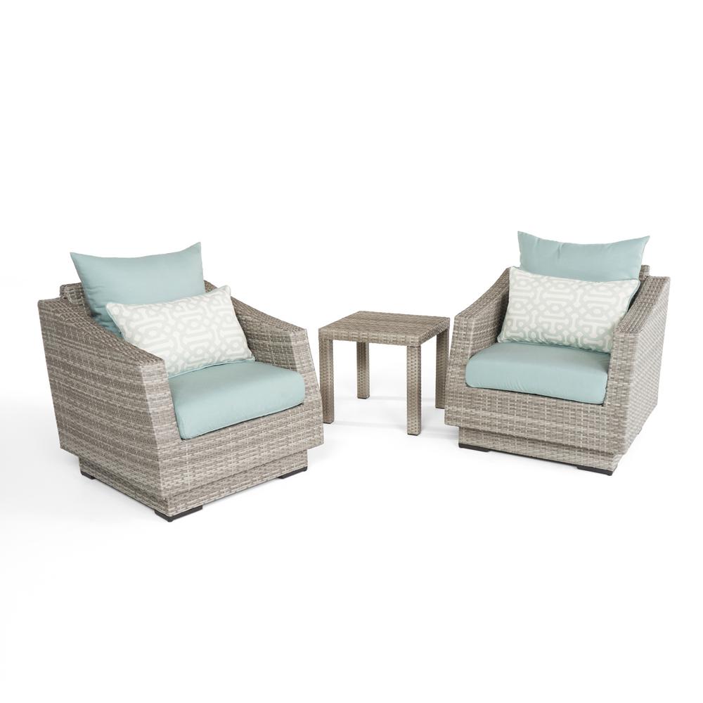 Rst Brands Cannes 3 Piece All Weather Wicker Patio Club Chairs And Side Table Seating Set With Spa Blue Cushions