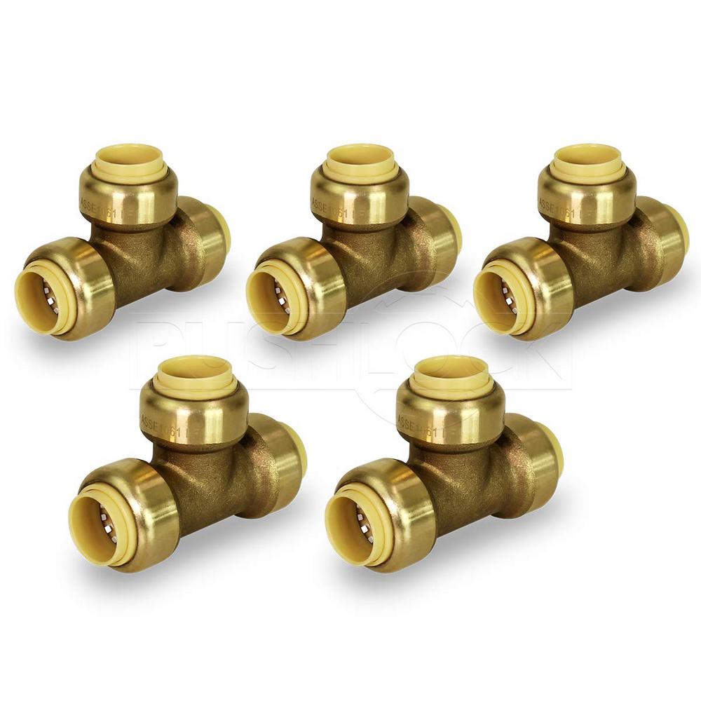 The Plumber's Choice 1 in. Tee Pipe Fittings Push to Connect PEX Copper, CPVC Brass (5Pack