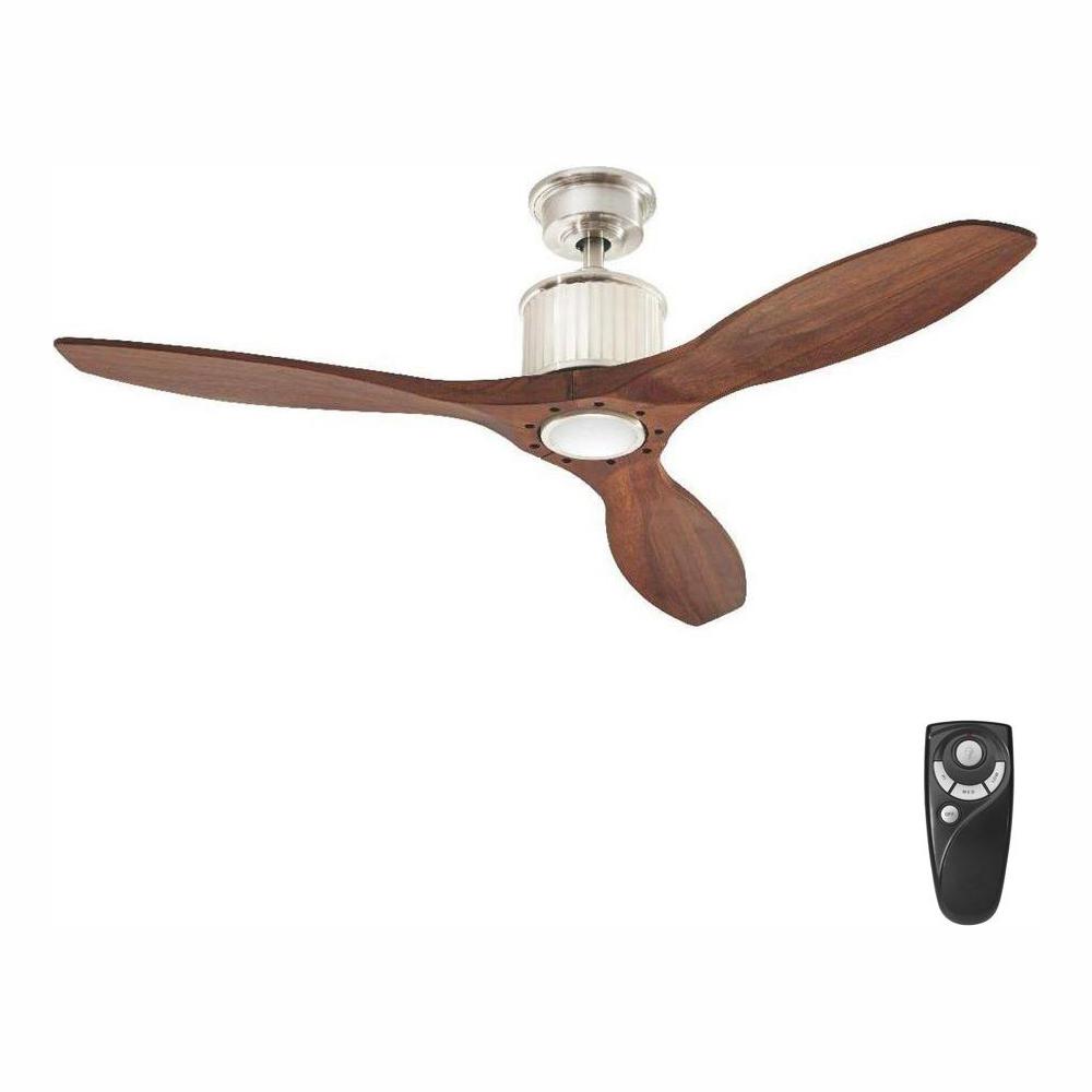 Reagan 52 In Led Indoor Brushed Nickel Ceiling Fan With Light Kit And Remote Control