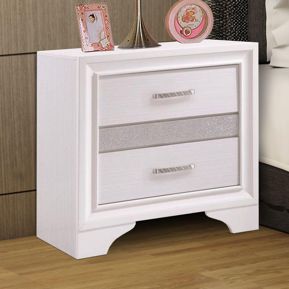 Benjara Transitional 2 Drawer Wooden White Nightstand With Hidden