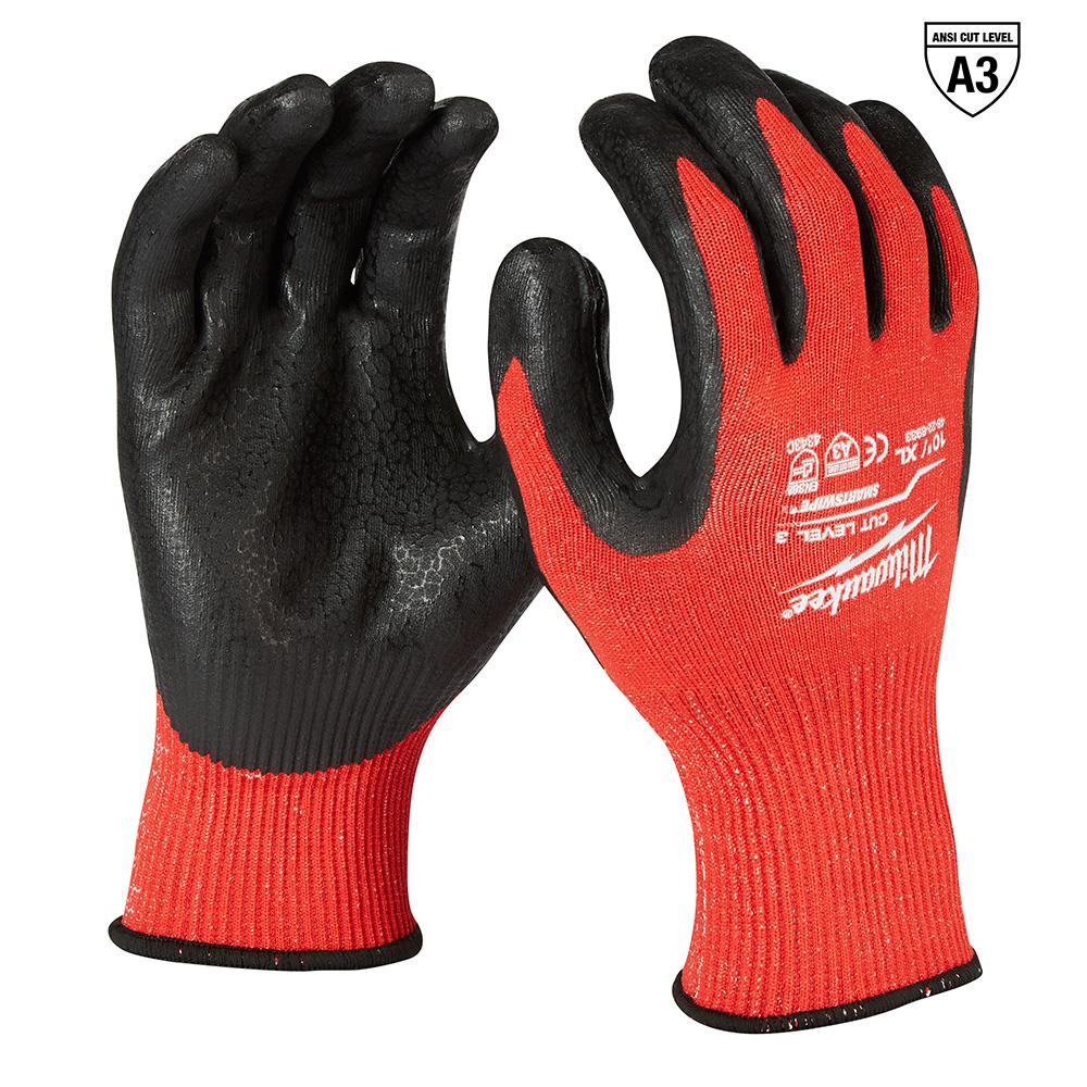 Milwaukee X-Large Red Nitrile Dipped Cut 3 Resistant Work Gloves-48-22 ...