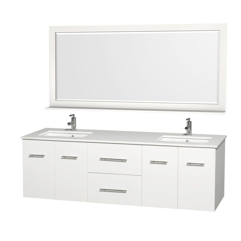 Wyndham Collection Centra 72 in. Double Vanity in White with ManMade