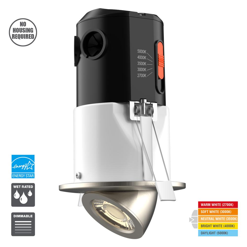 Commercial Electric Premium Downlight 3 in. 2700K - 5000K Brushed Nickel New Construction/Remodel Recessed Integrated LED Gimbal Kit