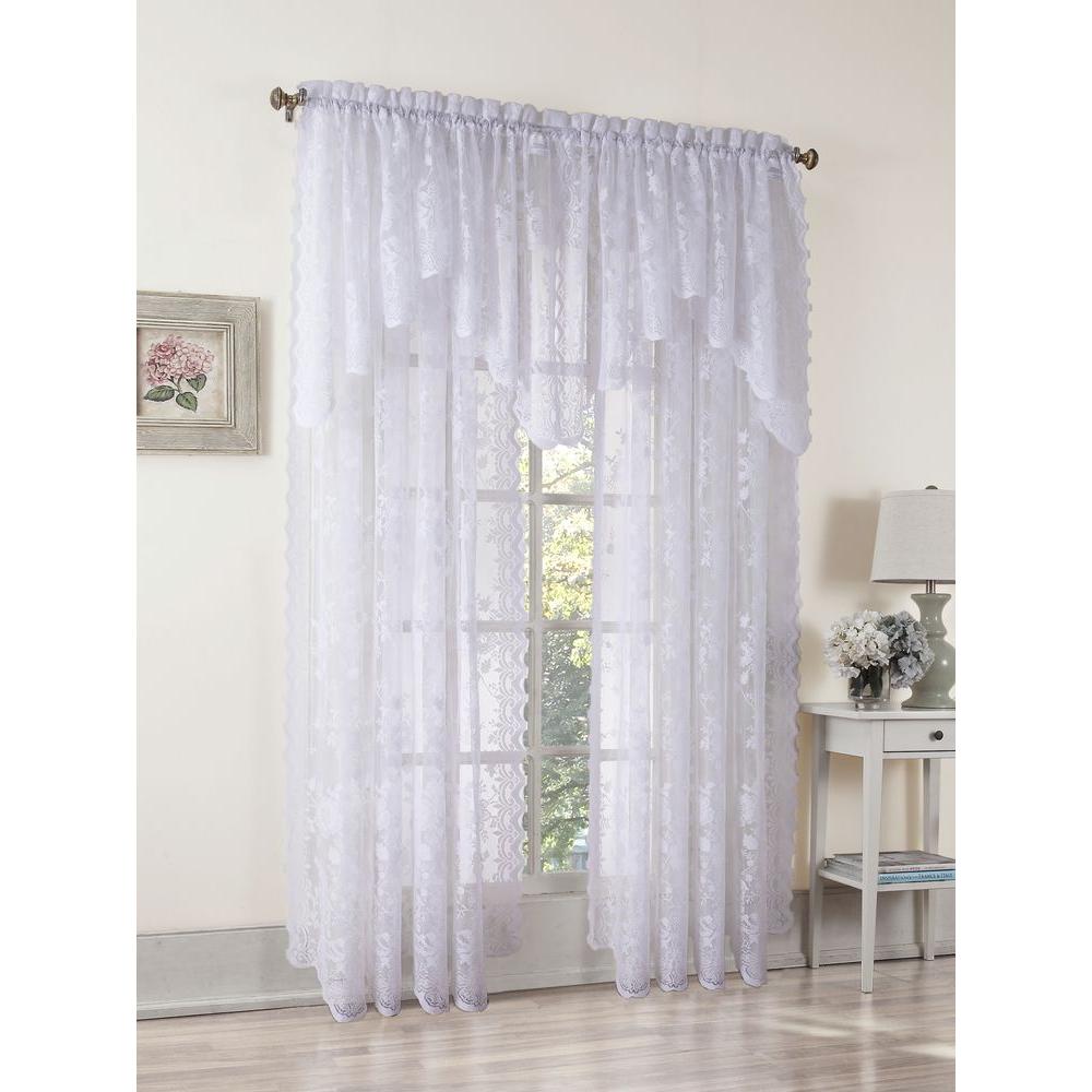 LICHTENBERG Sheer White Alison Lace Curtain Panel, 58 in. W x 84 in. L
