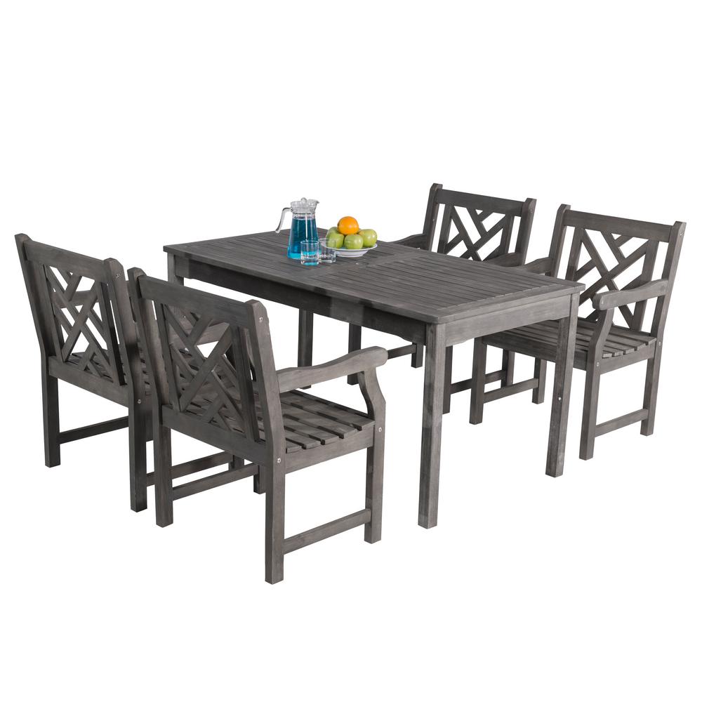 Vifah Renaissance Hand Scraped Acacia 5 Piece Patio Dining Set With Herringbone Back Armchairs V1297set8 The Home Depot