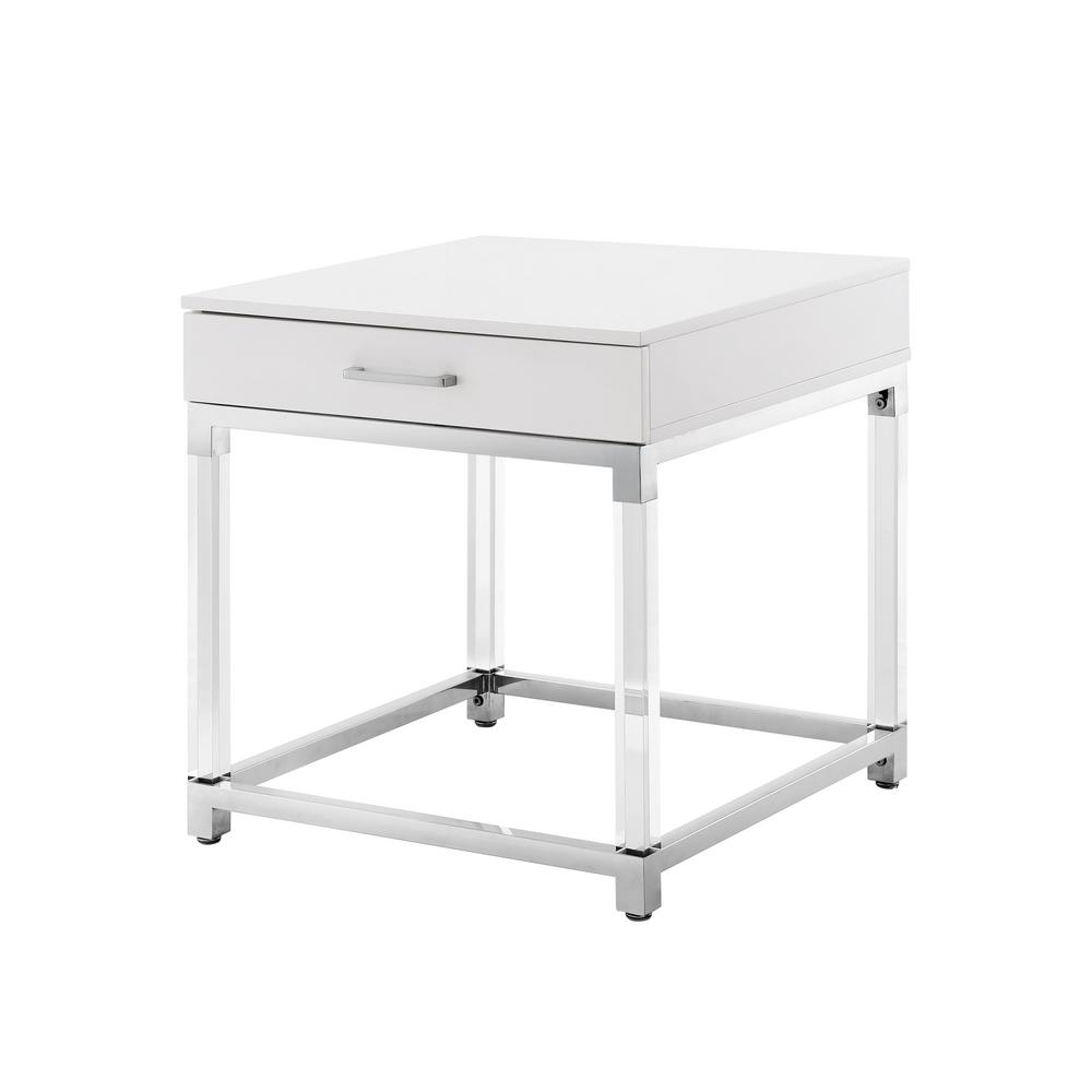 Inspired Home Caspian White Chrome End Table With High Gloss Chrome End Table With High Gloss