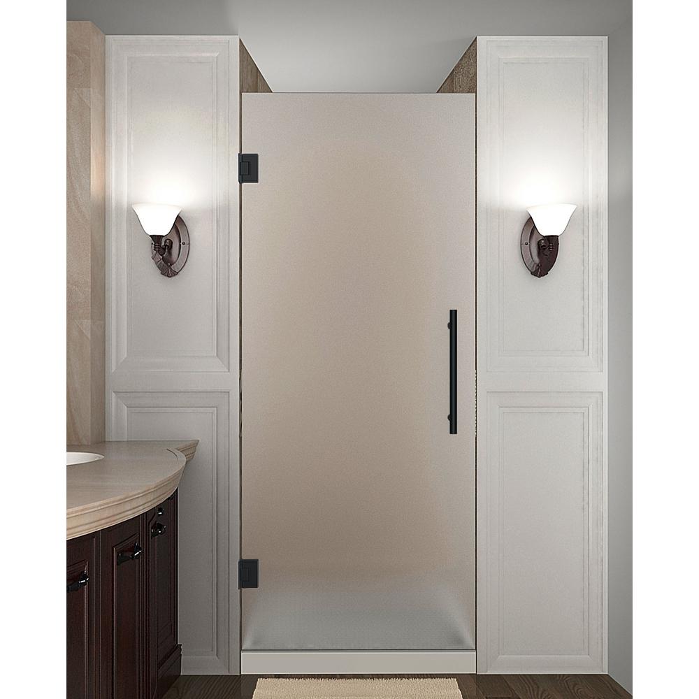 Aston Cascadia 33 75 34 25 In X 72 In Frameless Hinged Shower Door With Frosted Glass In