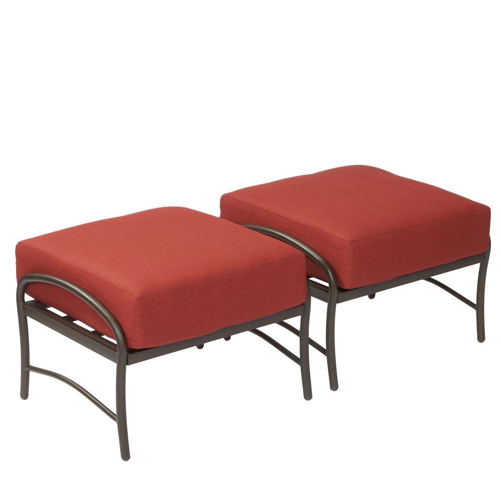 Hampton Bay Oak Cliff Metal Outdoor Ottoman with Chili Cushion (2Pack