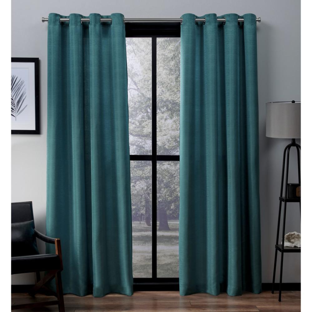 Virenze 54 in. W x 84 in. L Faux Silk Grommet Top Curtain Panel in Teal
