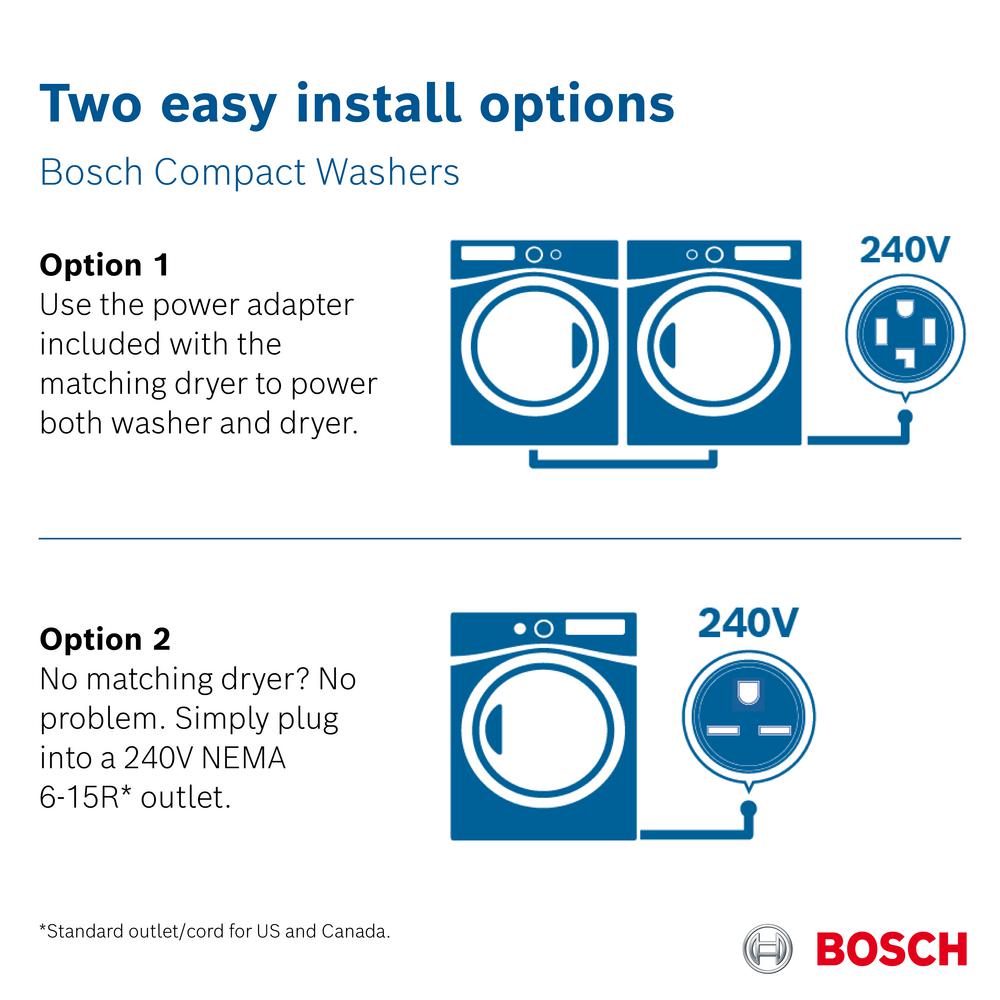 Bosch 800 Series 24 In 2 2 Cu Ft 240 Volt White With Chrome Accents High Efficiency Front Load Smart Washer Energy Star Waw285h2uc The Home Depot