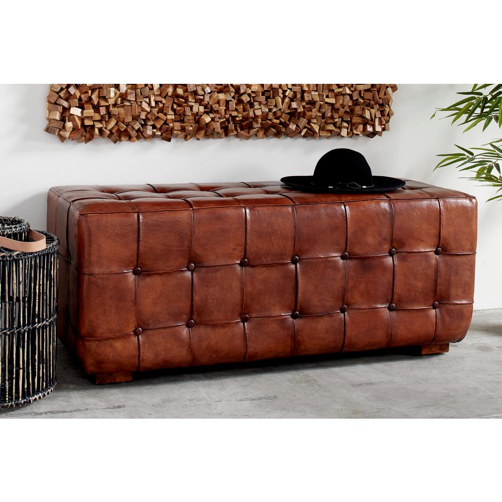 Litton Lane Large Golden Brown Top Grain Leather Tufted