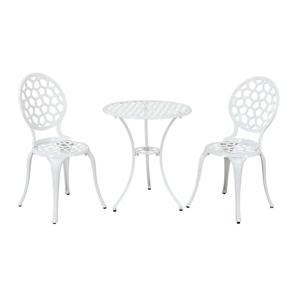 Sunjoy Josie White Outdoor Aluminum 3 Piece Patio Bistro Set With Umbrella Hole A202010800 The Home Depot