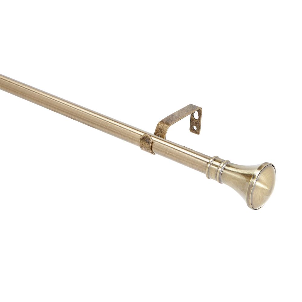 Home Details Trumpet 24 To 48 In Single Curtain Rod Antique Single Curtain Rod In Antique Brass 9936 The Home Depot