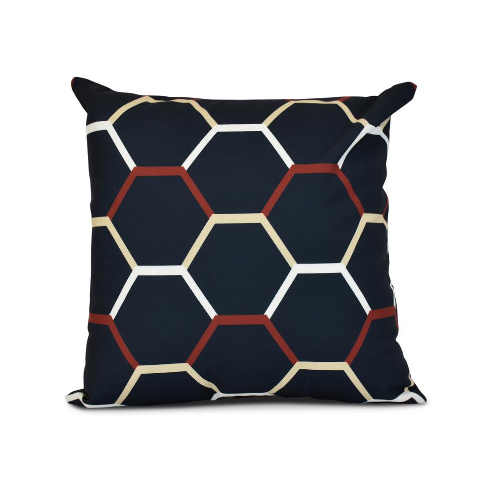 16 in. x 16 in. French Quarter Geometric Print Pillow in Navy Blue