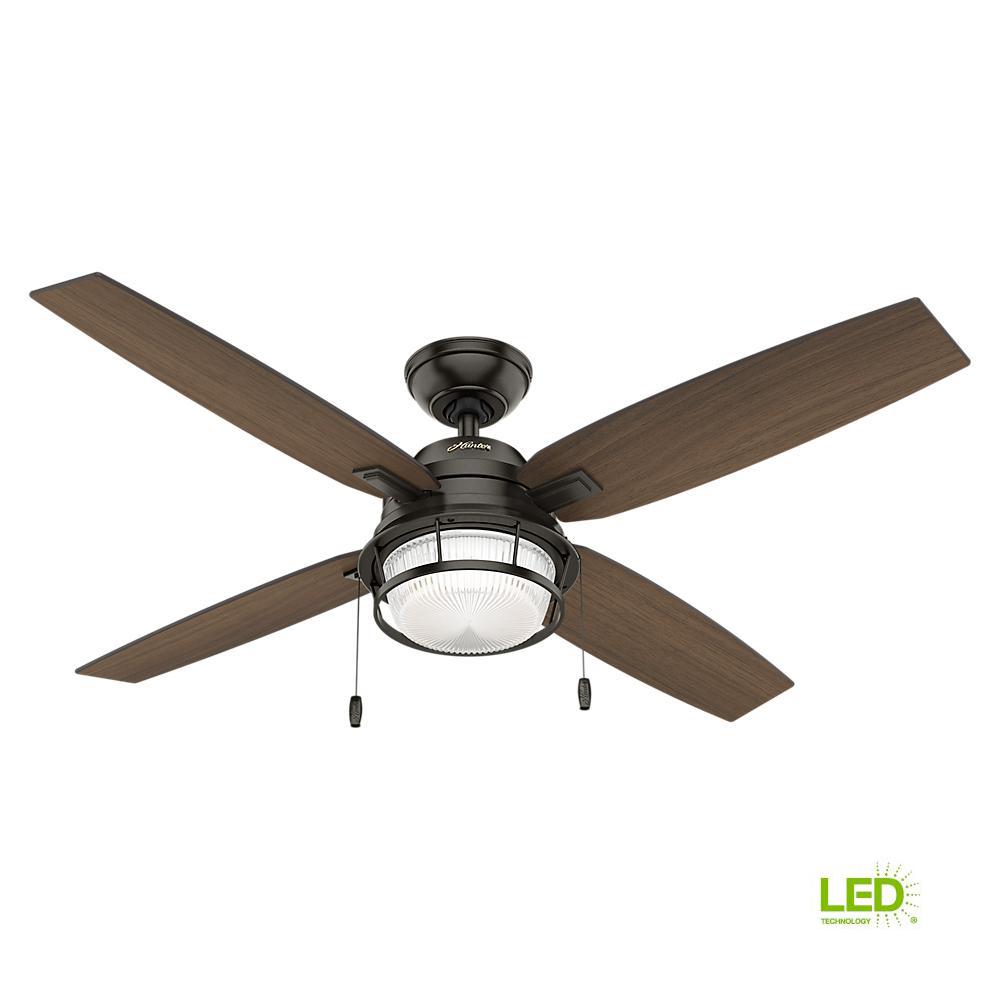 Hunter 4 Blades Outdoor Ceiling Fans Lighting The Home Depot Led Indoor Outdoor Noble Bronze Ceiling Fan With Light