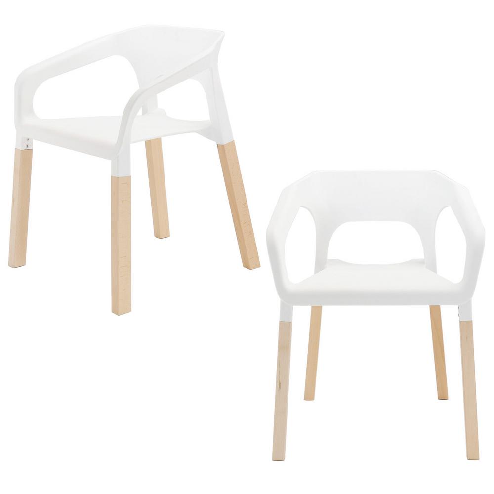 Cozyblock Amy Series White Modern Accent Dining Arm Chair With Beech Amy Series White Modern Accent Dining Arm Chair With Beech Wood Leg Set Of 2