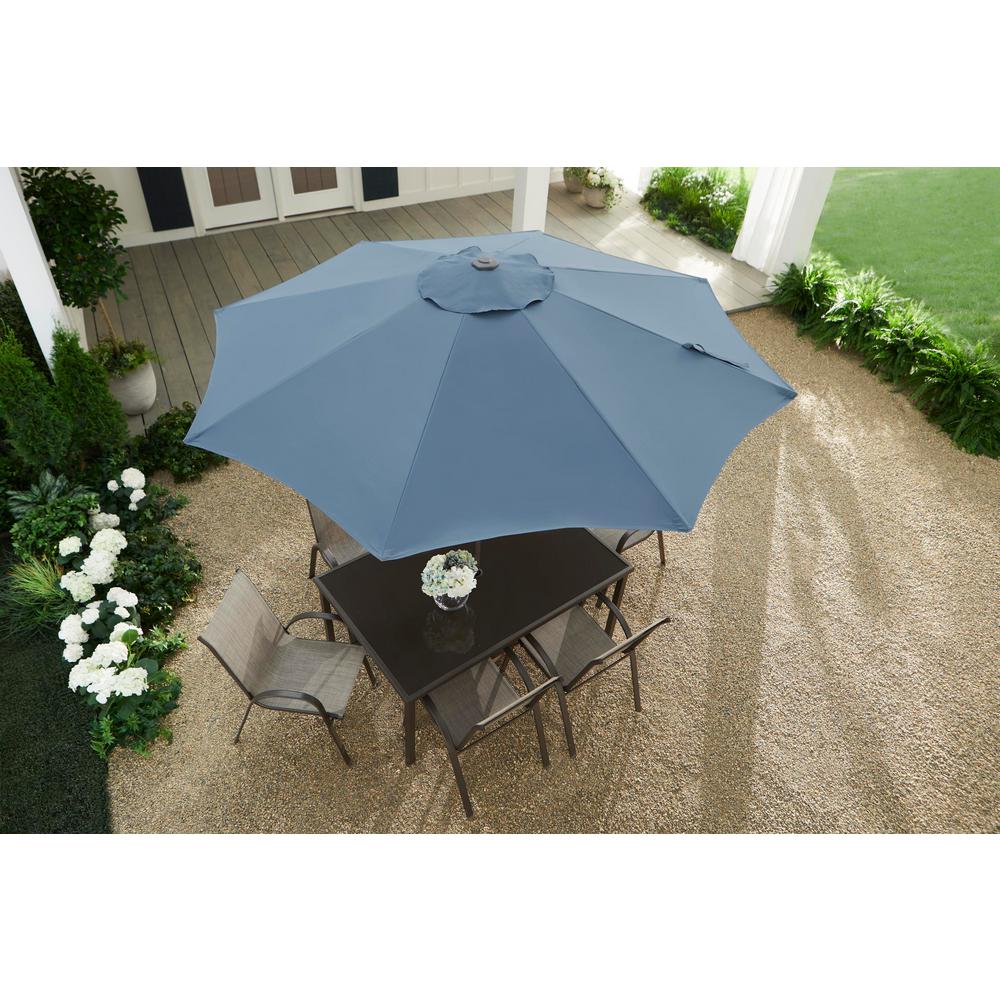 Hampton Bay 9 Ft Riverbrook Steel Espresso Brown Market Crank And Tilt Outdoor Patio Umbrella In Denim Blue Yjauc 171 Dm The Home Depot