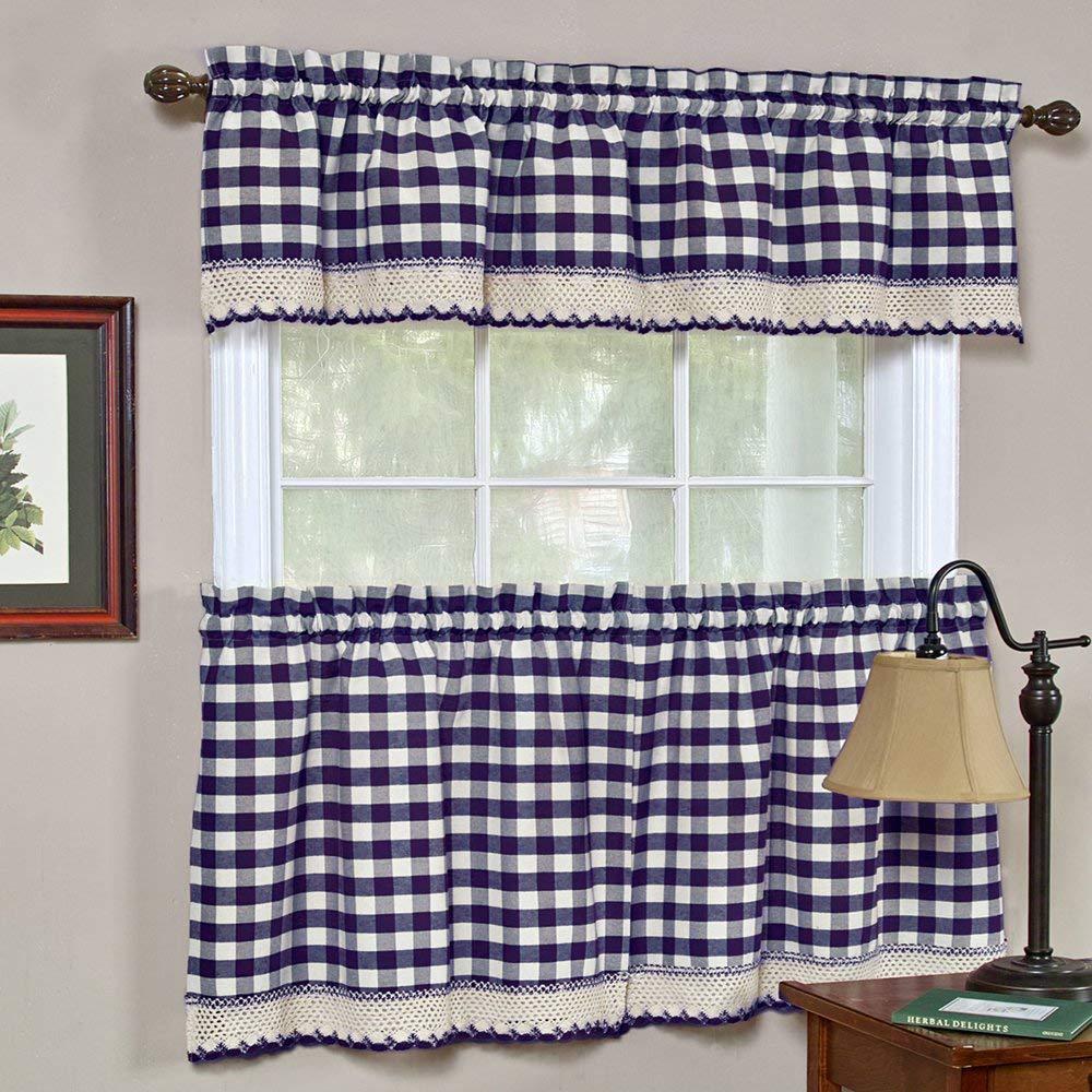 Achim Semi Opaque Buffalo Check Navy Poly Cotton Window Curtain
