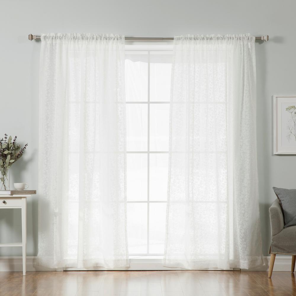 Best Home Fashion 84 In L White Branch Pattern Sheer Curtain