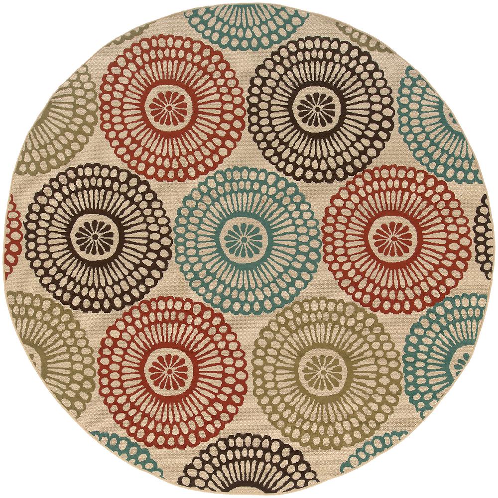 Unbranded Naples Medallion BeigeBlue 7 ft. 10 in. x 7 ft. 10 in. Round Indoor/Outdoor Area Rug
