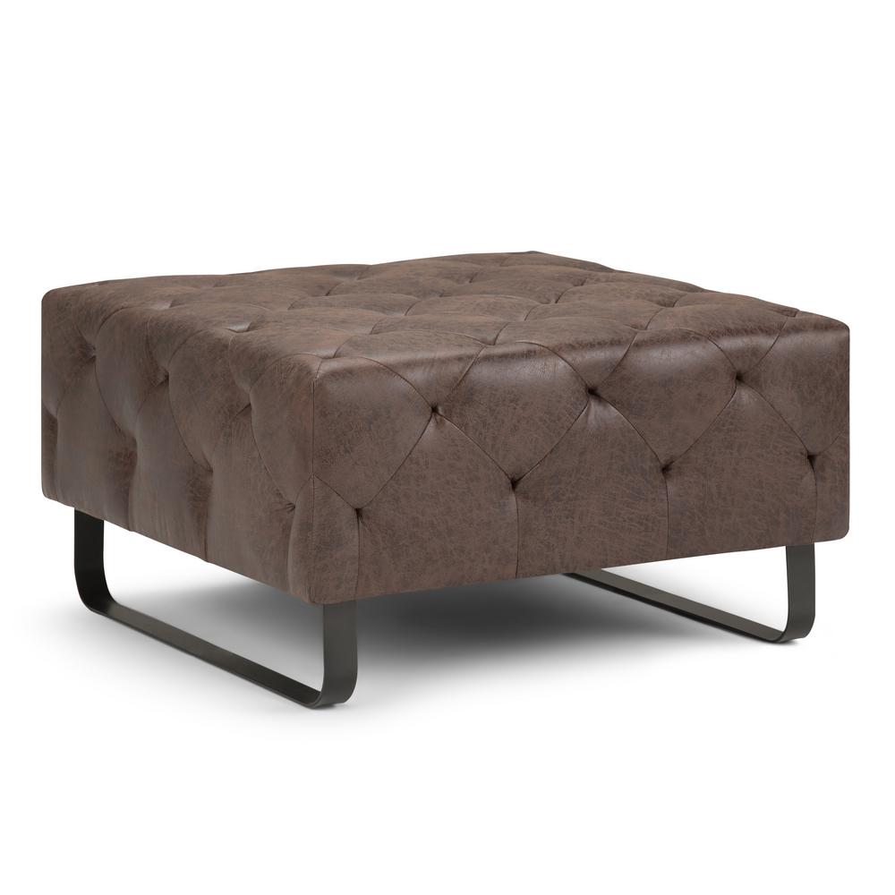 Simpli Home Orla Distressed Cocoa Brown Coffee Table OttomanAXCOT282
