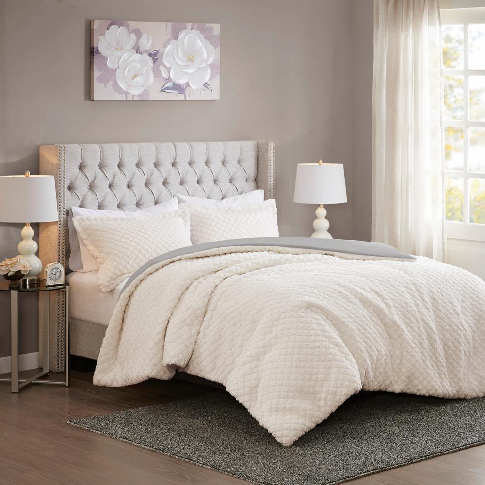 Madison Park Colden 3 Piece Ivory Grey King Textured Comforter Set