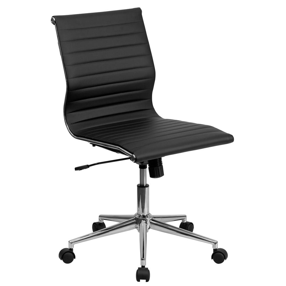 Office Chairs Home Furniture The Depot Mid Back Armless Black Ribbed Upholstered Leather Swivel Conference Chair
