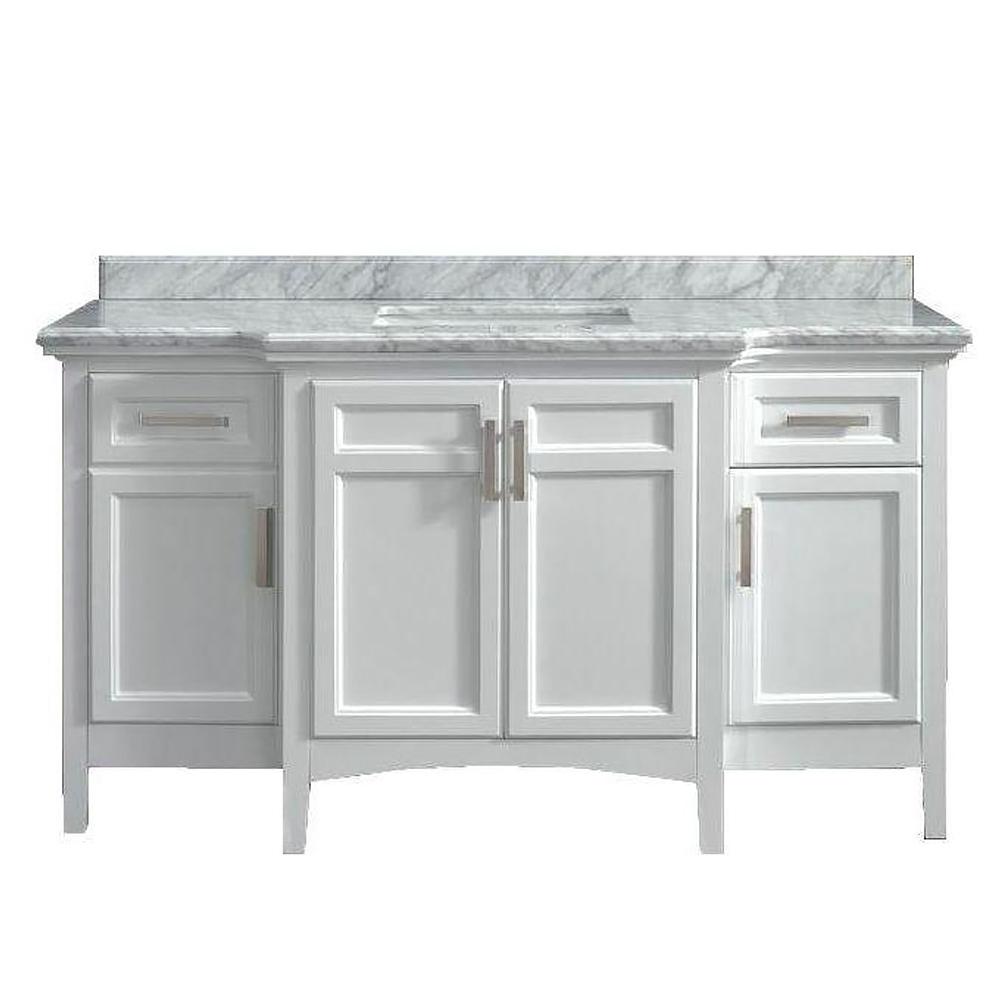 Sassy 60 in. Vanity in White with Marble Vanity Top in ...