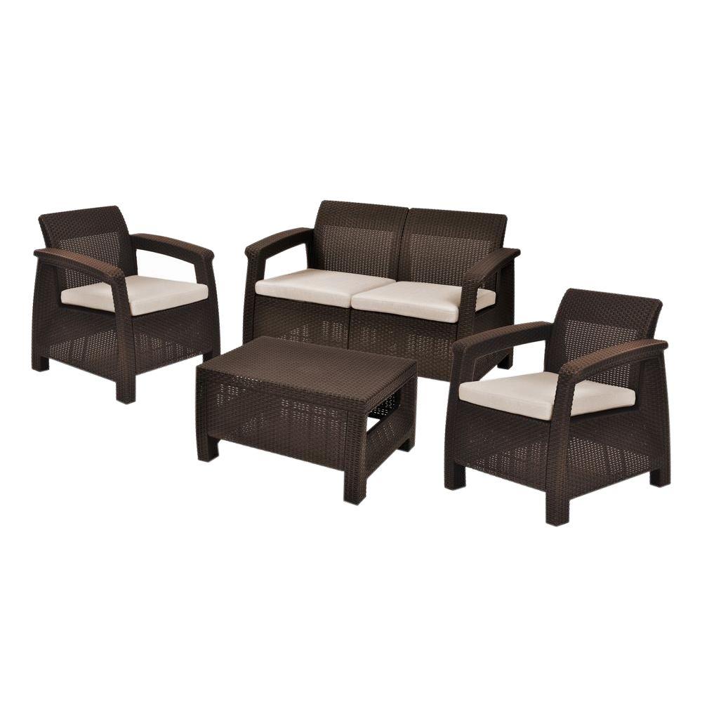 Keter Corfu Brown 4-Piece All-Weather Resin Patio Seating Set with Mushroom... by Keter