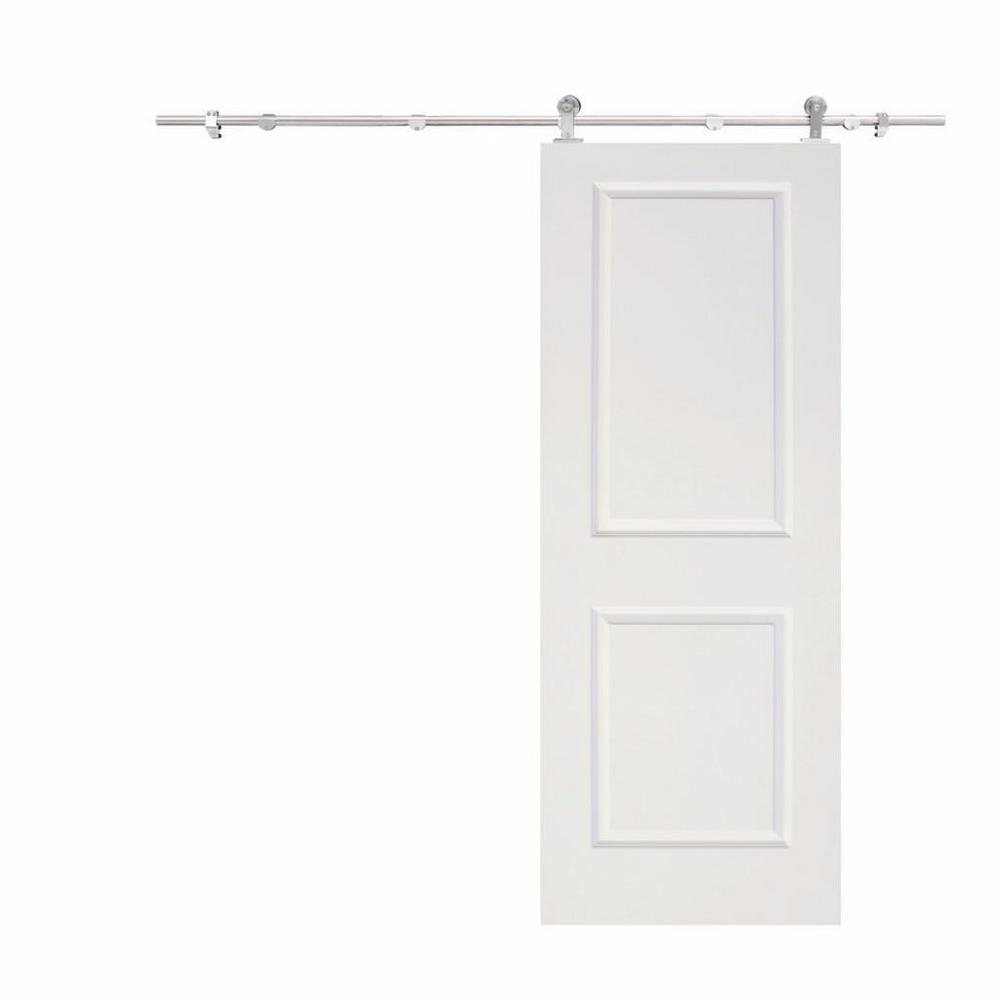 Calhome Top Mount Door Track Hardware And 36 In White Primed Mdf Raised 2 Panel Interior Sliding Barn Door