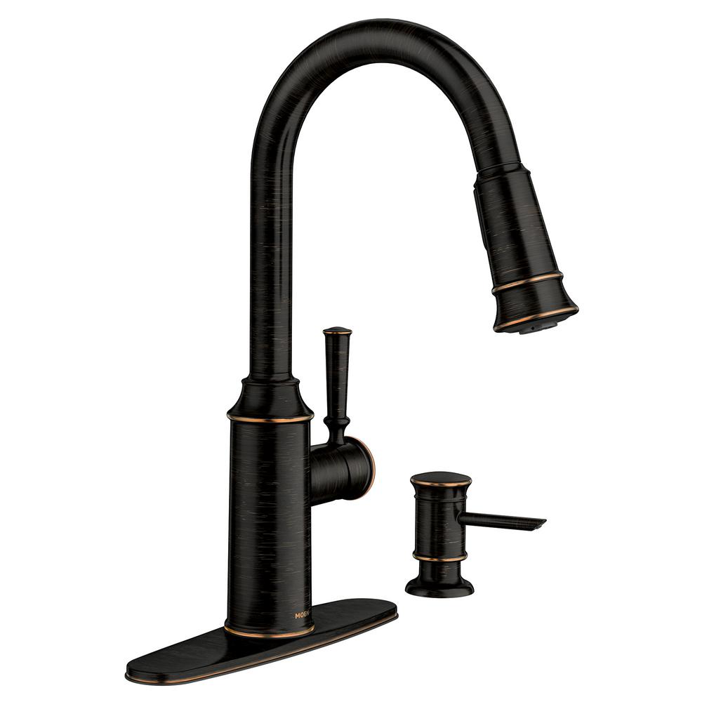 Moen Glenshire Single Handle Pull Down Sprayer Kitchen Faucet With Reflex And Power Clean In Mediterranean Bronze 87731brb The Home Depot