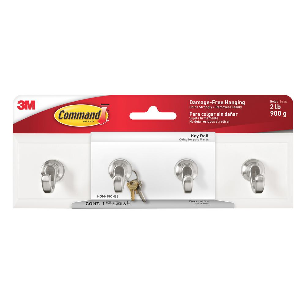 Command Small Quartz Key Rail Hook Hom 18q Es The Home Depot Command Small Quartz Key Rail Hook