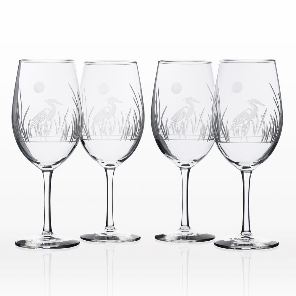 Set of 4 18 oz Clear Rolf Glass Etched Olive Branch Balloon Wine Glass
