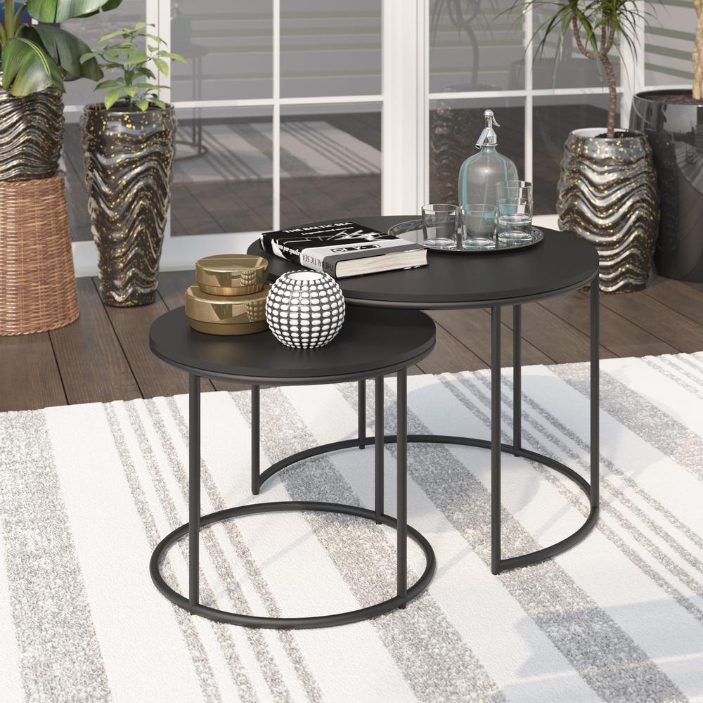 2pk Outdoor Nesting Coffee Tables - Black - TK Classics