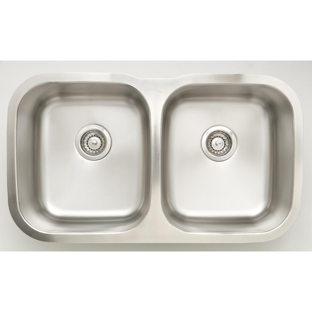 16 Gauge Sinks Undermount Stainless Steel 31 25 In Deck Mount 50 Double Bowl Kitchen Sink Chrome