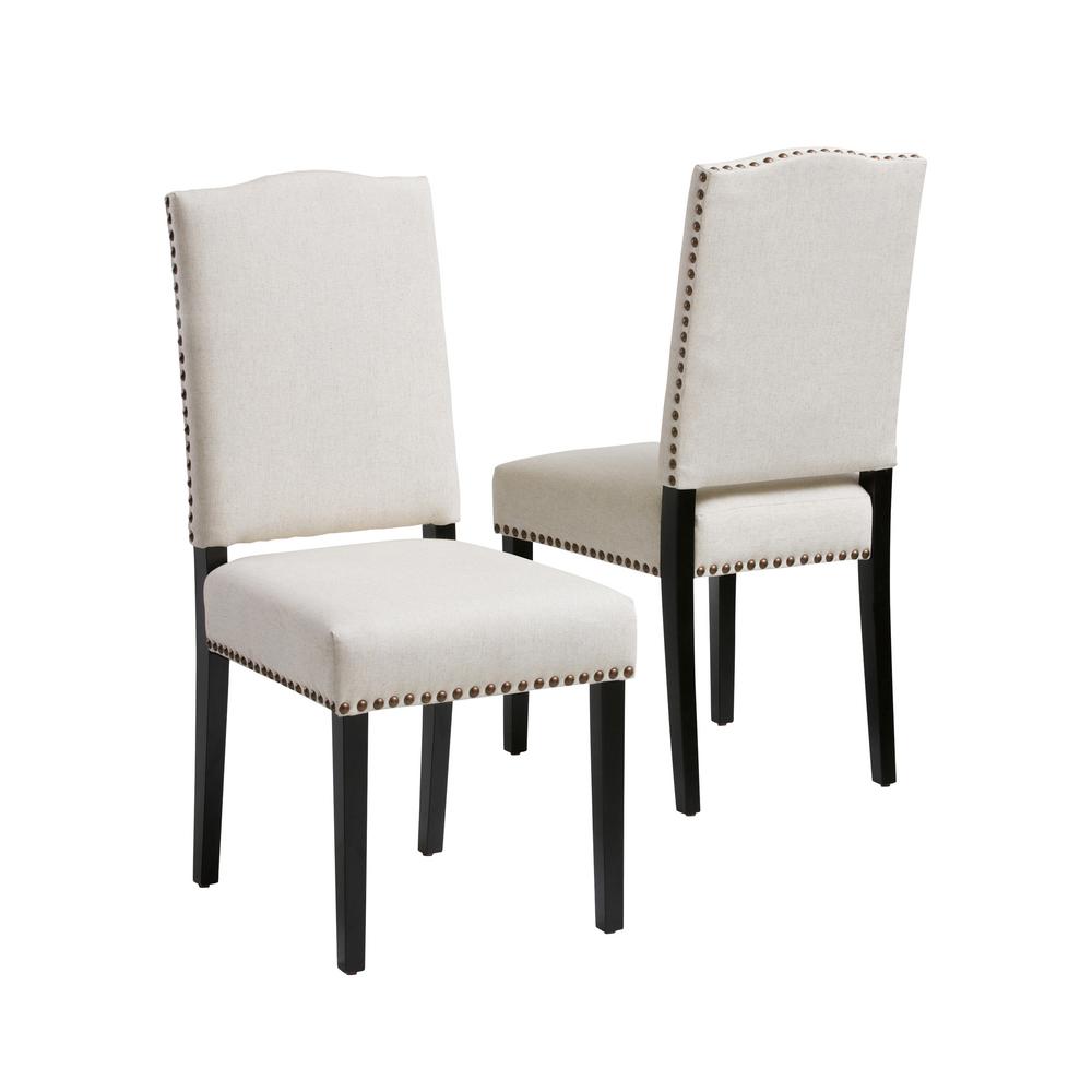 Nailhead Trim Parsons Chair Dining Chairs Kitchen Brunello Beige Fabric Studded Dining Chairs Set Of 2