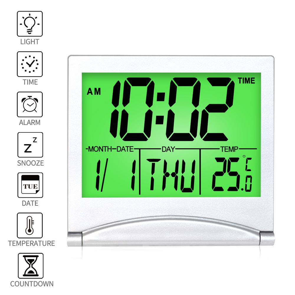 Betus Silver Digital Travel Alarm Clock With Backlight Foldable Calendar And Temperature Timer Lcd Battery Operated B Fold Light The Home Depot - Alarm Clock Battery Betus Silver Digital Travel Alarm Clock With Backlight Foldable Calendar And Temperature Timer Lcd Battery Operated B Fold Light The Home Depot - Alarm Clock Battery
