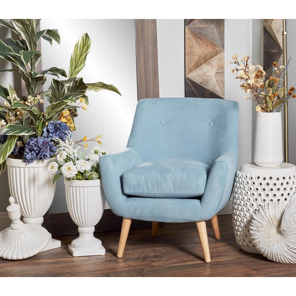 Light Blue Fabric And Wood Cushioned Arm Chair