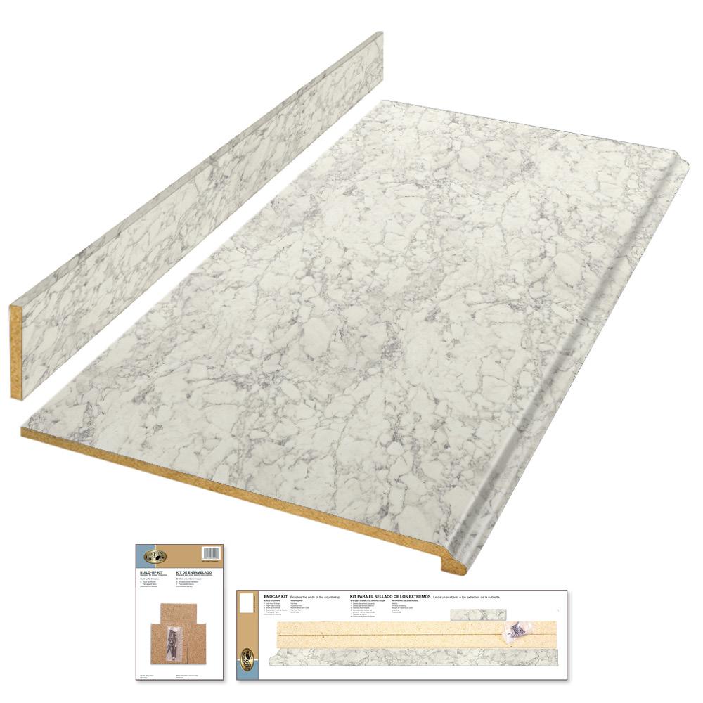 Hampton Bay 4 5 8 In X 25 Valencia Laminate Countertop Laminate Countertop Kit In Marmo Bianco With Premium Textured
