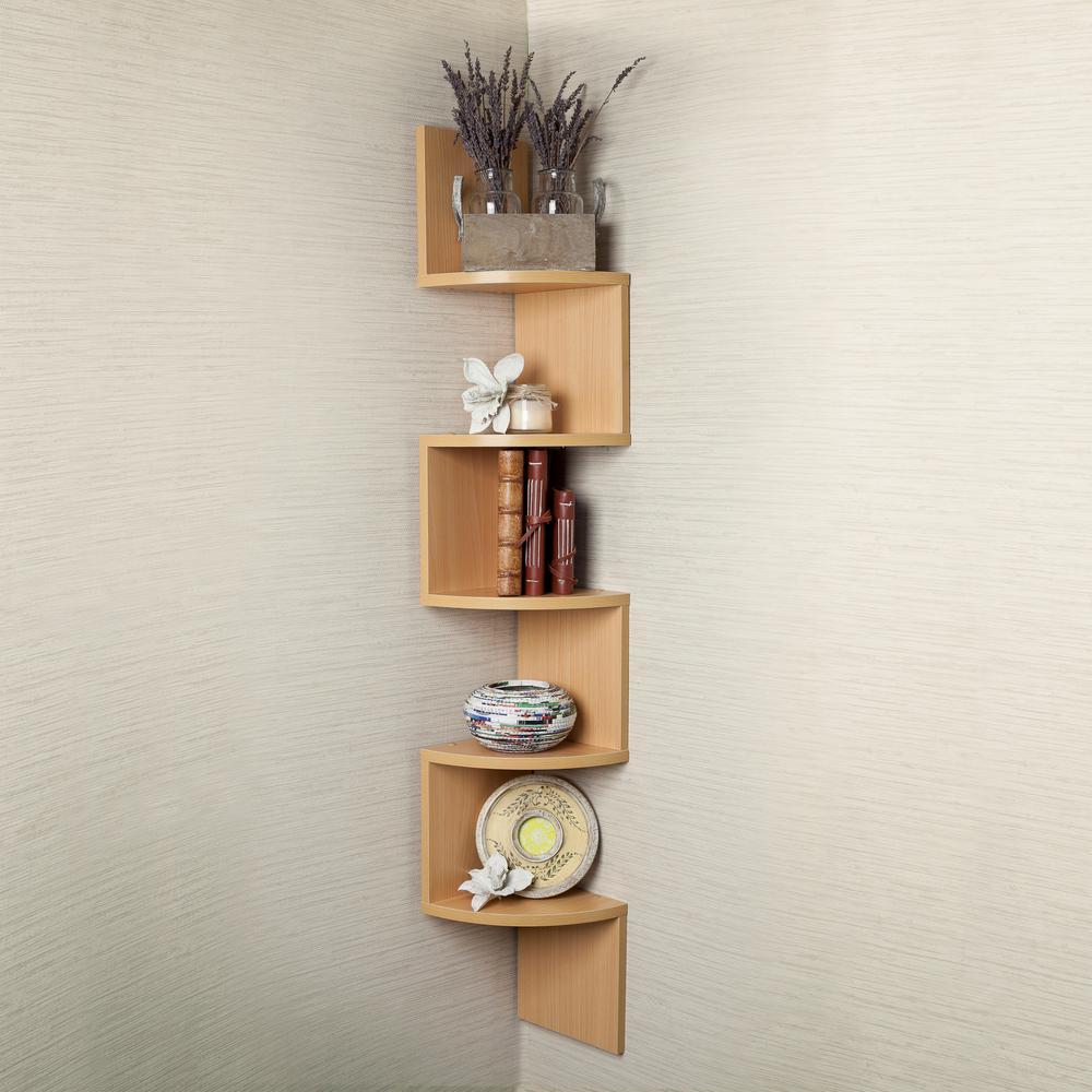 Danya B Zig Zag 775 In W X 775 In D Floating Laminate Corner Wall Decorative Shelf In Beech