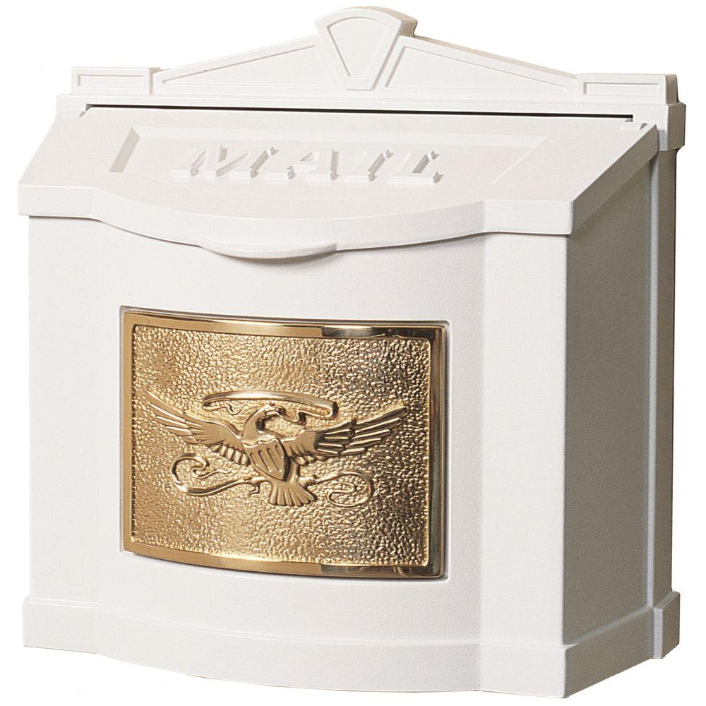 UPC 702645702614 product image for Gaines Manufacturing Eagle Accent Wall Mount Mailbox White with Polished Brass | upcitemdb.com