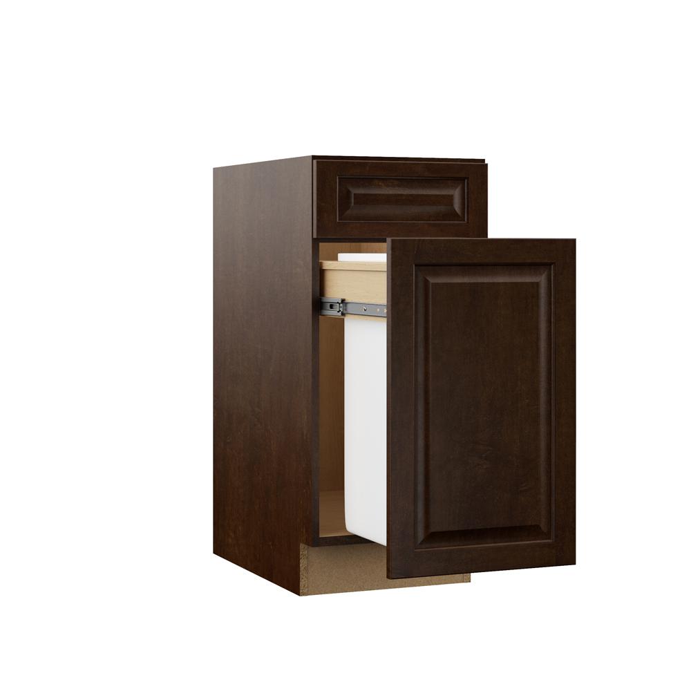 Hampton Bay Designer Series Gretna Assembled 15x34 5x23 75 In Pull Out Trash Can Base Kitchen Cabinet In Espresso